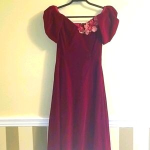 Velvet Cranberry Tea-length Formal Dress-Sz 6